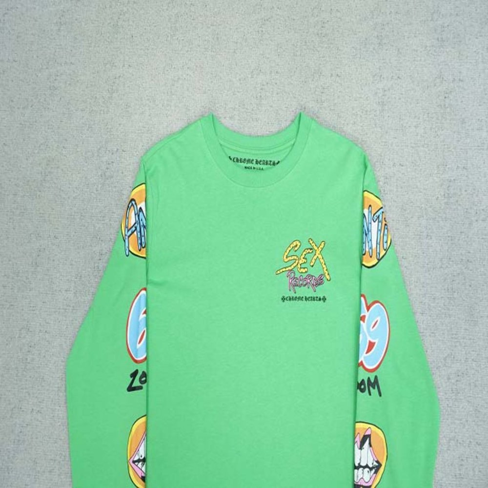 Chrome Hearts Yellow Letter Print Logo T-Shirt - Green Long Sleeve - Picture 7 of 13